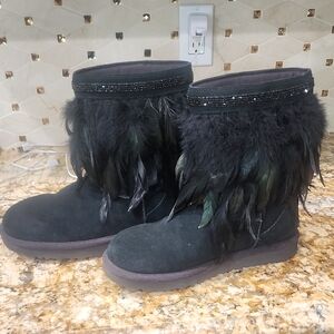 UGG Black Feathered Winter Boots